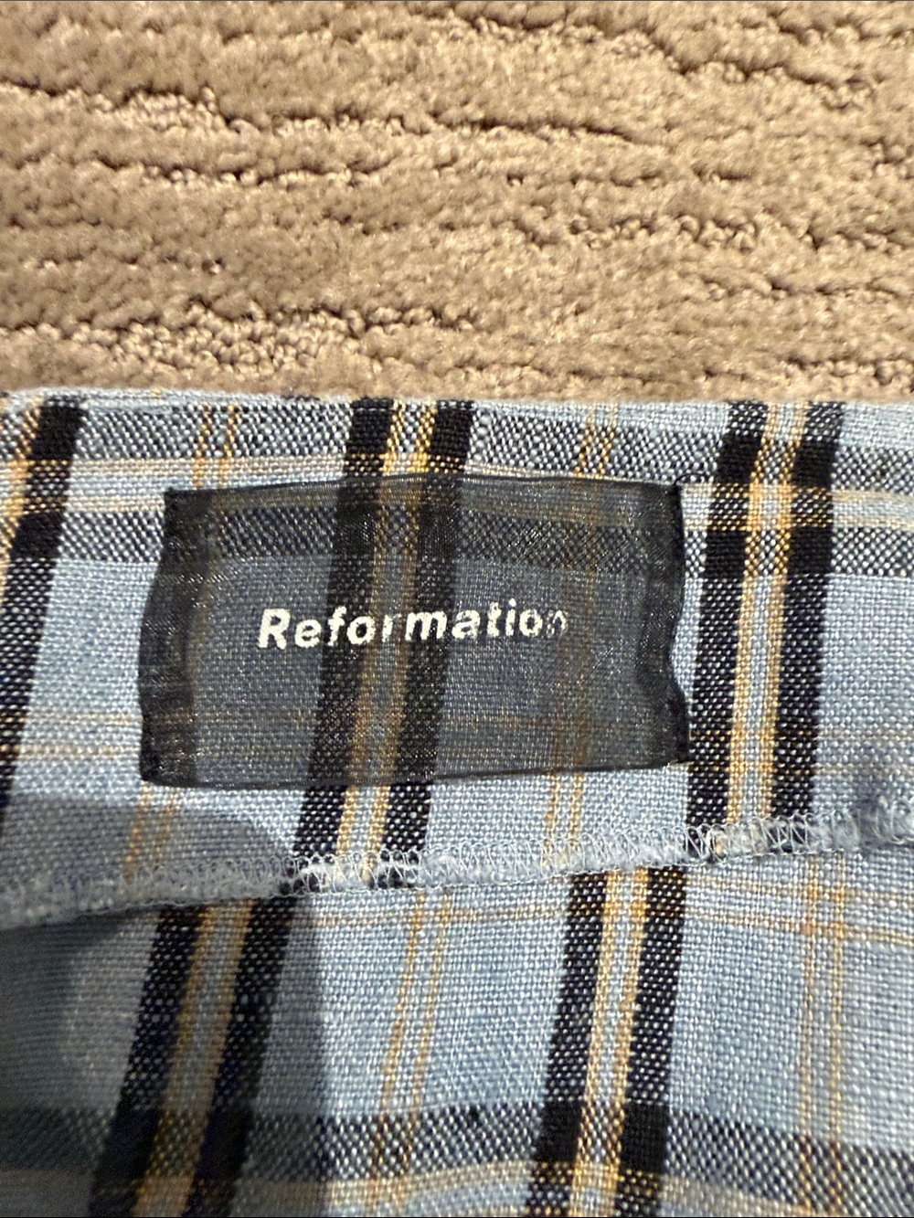 Reformation Light Blue Plaid Linen Mini Skirt size 2 - Picture 5 of 7